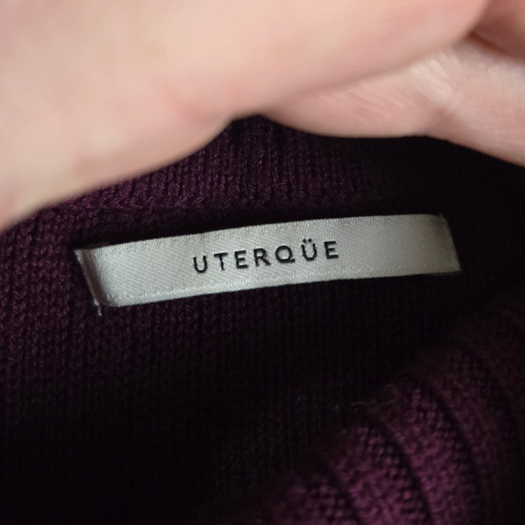 Uterque Maroon Ribbed Turtleneck Adjustable Tie Wool Blend Sweater Size Small - Picture 6 of 8